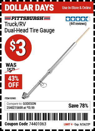 Harbor Freight Coupons, HF Coupons, 20% off - Truck/RV Dual Head Tire Gauge