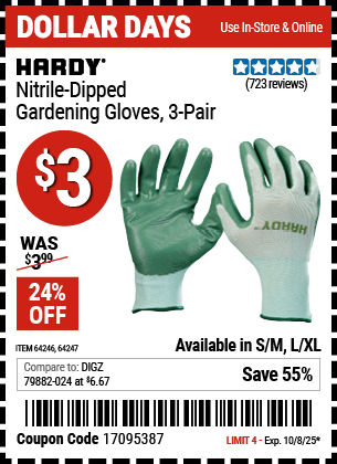 Harbor Freight Coupons, HF Coupons, 20% off - Nitrile Coasted Gardening Gloves