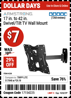 Harbor Freight Coupons, HF Coupons, 20% off - Swivel/tilt Tv Wall Mount
