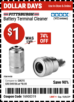Harbor Freight Coupons, HF Coupons, 20% off - Battery Terminal Cleaner