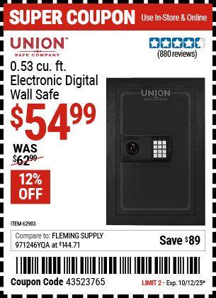 Harbor Freight Coupons, HF Coupons, 20% off - 0.53 Cubic Ft. Digital Wall Safe