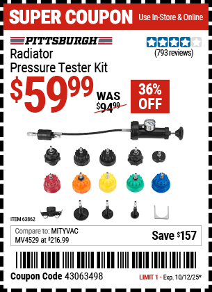 Harbor Freight Coupons, HF Coupons, 20% off - Radiator Pressure Tester Kit