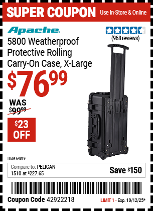 Harbor Freight Coupons, HF Coupons, 20% off - Apache 5800 Roller Carry On Case