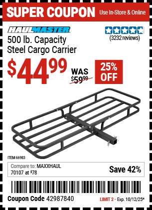 Harbor Freight Coupons, HF Coupons, 20% off - 500 Lb. Capacity Deluxe Steel Cargo Carrier