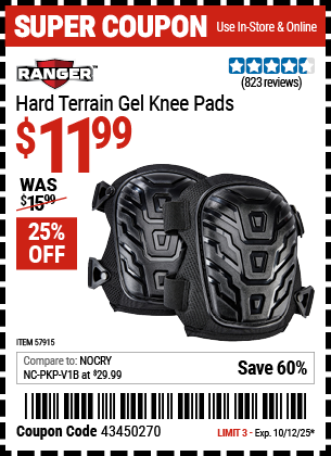 Harbor Freight Coupons, HF Coupons, 20% off - Hard Terrain Gel Knee Pads