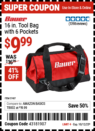 Harbor Freight Coupons, HF Coupons, 20% off - 16 In. Tool Bag With 6 Pockets