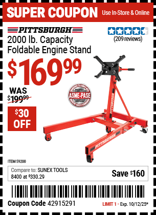 Harbor Freight Coupons, HF Coupons, 20% off - PITTSBURGH 2000 lb. Capacity Foldable Engine Stand for $169.99