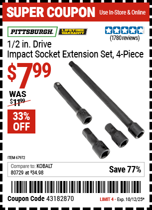 Harbor Freight Coupons, HF Coupons, 20% off - 4 Piece 1/2
