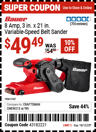 Harbor Freight Coupons, HF Coupons, 20% off - 8 Amp 3 in. x 21 in. Variable Speed Belt Sander
