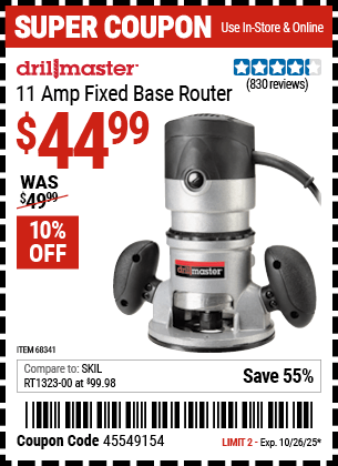 Harbor Freight Coupons, HF Coupons, 20% off - 2 Hp Fixed Base Router
