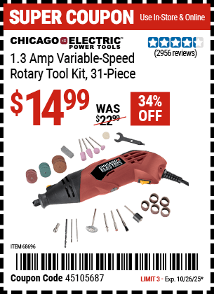 Harbor Freight Coupons, HF Coupons, 20% off - 31 Piece Heavy Duty Variable Speed Rotary Tool Kit