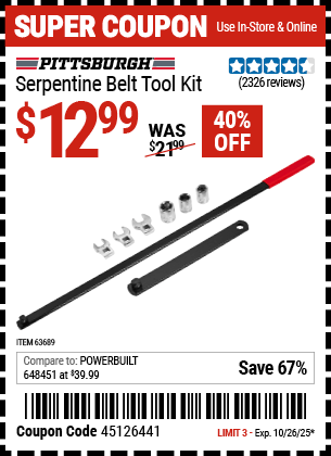 Harbor Freight Coupons, HF Coupons, 20% off - Serpentine Belt Tool Kit
