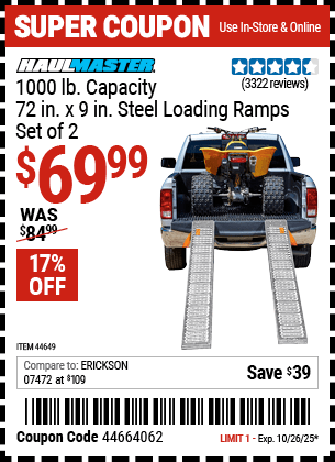 Harbor Freight Coupons, HF Coupons, 20% off - 1000 Lb. Steel Loading Ramps, Set Of Two