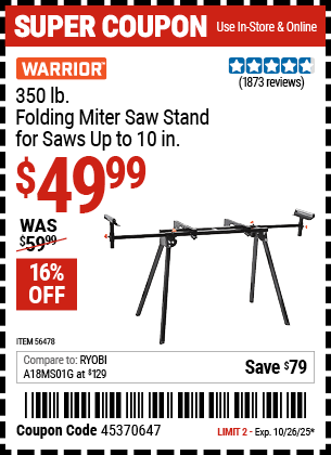 Harbor Freight Coupons, HF Coupons, 20% off - Warrior Universal Folding Miter Saw Stand
