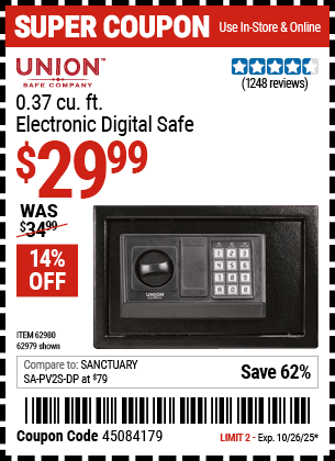 Harbor Freight Coupons, HF Coupons, 20% off - 0.37 Cu.ft. Electronic Safe