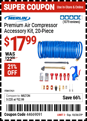 Harbor Freight Coupons, HF Coupons, 20% off - Premium Air Compressor Accessory Kit, 20 Pc.