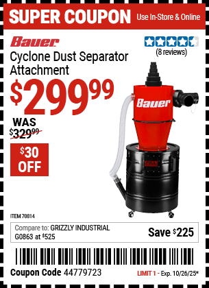 Harbor Freight Coupons, HF Coupons, 20% off - BAUER Cyclone Dust Separator Attachment for $279.99
