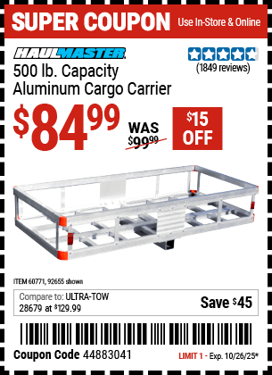 Harbor Freight Coupons, HF Coupons, 20% off - 500 Lb. Capacity Aluminum Cargo Carrier