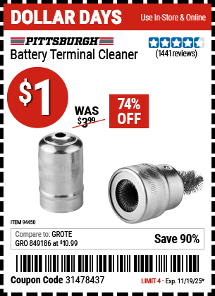 Harbor Freight Coupons, HF Coupons, 20% off - Battery Terminal Cleaner