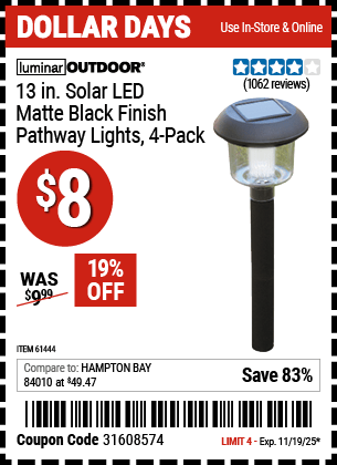 Harbor Freight Coupons, HF Coupons, 20% off - 4 Piece White Led Solar Light Set