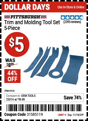 Harbor Freight Coupons, HF Coupons, 20% off - 5 Piece Trim And Molding Tool Set