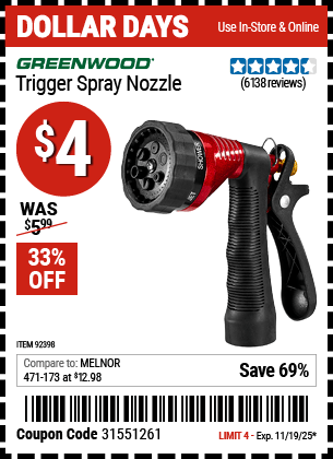 Harbor Freight Coupons, HF Coupons, 20% off - Trigger Spray Nozzle