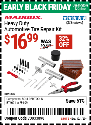 Harbor Freight Coupons, HF Coupons, 20% off - MADDOX Heavy Duty Automotive Tire Repair Kit for $14.99