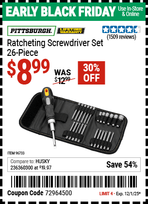 Harbor Freight Coupons, HF Coupons, 20% off - 26 Piece Ratchet Screwdriver Set