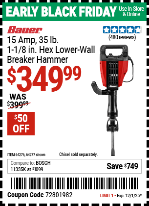 Harbor Freight Coupons, HF Coupons, 20% off - Bauer 15amp Pro Demolition Hammer Kit