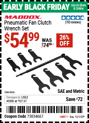 Harbor Freight Coupons, HF Coupons, 20% off - MADDOX Pneumatic Fan Clutch Wrench Set for $54.99