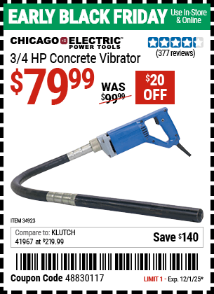 Harbor Freight Coupons, HF Coupons, 20% off - 3/4 Hp Concrete Vibrator