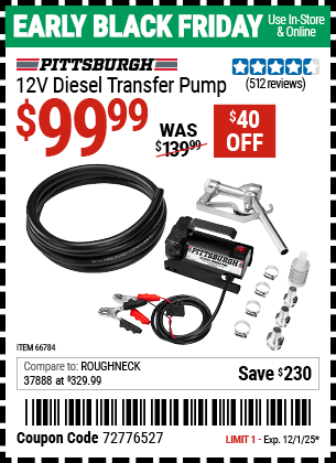 Harbor Freight Coupons, HF Coupons, 20% off - 12v Diesel Transfer Pump