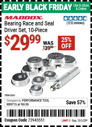 Harbor Freight Coupons, HF Coupons, 20% off - 10 Piece Bearing Race And Seal Driver Set