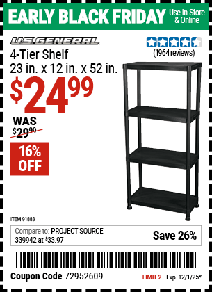 Harbor Freight Coupons, HF Coupons, 20% off - 4-tier Shelf Rack
