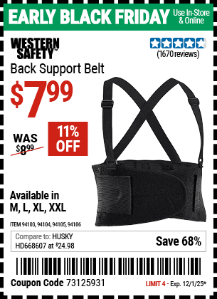 Harbor Freight Coupons, HF Coupons, 20% off - Back Support Belts
