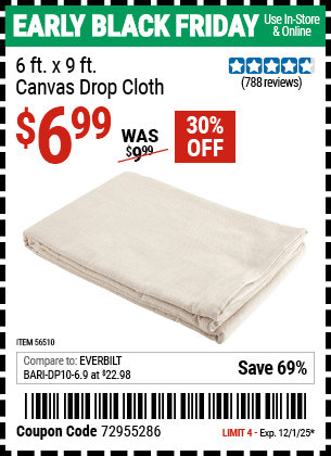 Harbor Freight Coupons, HF Coupons, 20% off - 6 x 9  Canvas Drop Cloth