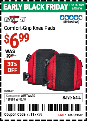 Harbor Freight Coupons, HF Coupons, 20% off - RANGER Comfort Grip Knee Pads for $8