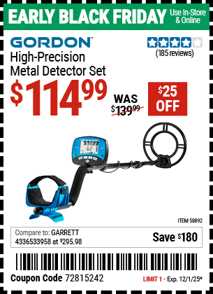 Harbor Freight Coupons, HF Coupons, 20% off - GORDON High Precision Metal Detector Set 