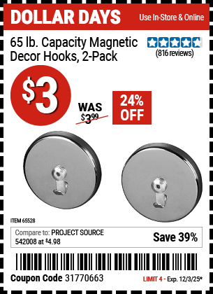 Harbor Freight Coupons, HF Coupons, 20% off - Magnetic Decor Hooks - Set Of Two