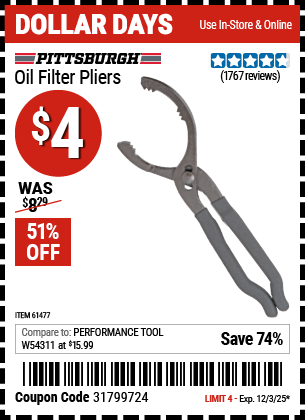 Harbor Freight Coupons, HF Coupons, 20% off - Oil Filter Pliers