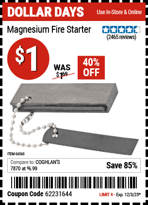Harbor Freight Coupons, HF Coupons, 20% off - Magnesium Fire Starter