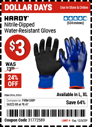 Harbor Freight Coupons, HF Coupons, 20% off - Nitrile Dipped Waterproof Gloves X-Large