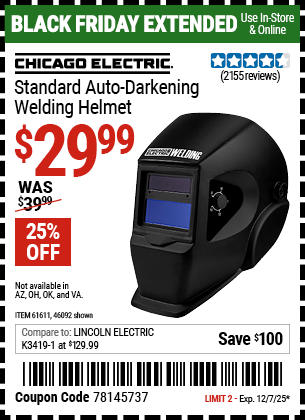 Harbor Freight Coupons, HF Coupons, 20% off - Adjustable Shade Auto-darkening Welding Helmet