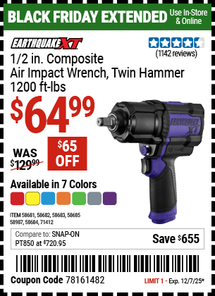 Harbor Freight Coupons, HF Coupons, 20% off - EARTHQUAKE 1/2 in. Composite Xtreme Torque Air Impact Wrench 