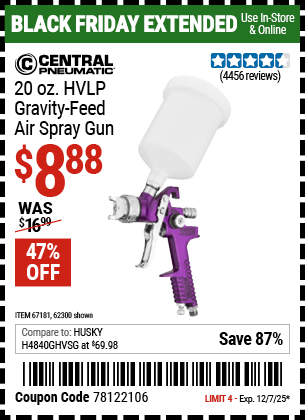Harbor Freight Coupons, HF Coupons, 20% off - 20 Oz. Gravity Feed Spray Gun
