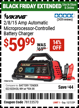 Harbor Freight Coupons, HF Coupons, 20% off - 2/8/15 Amp Automatic Microprocessor Controlled Battery Charger