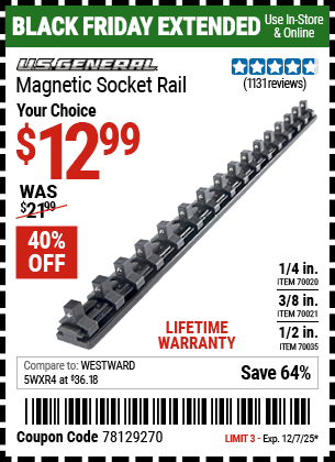 Harbor Freight Coupons, HF Coupons, 20% off - U.s. General Magnetic Socket Rails