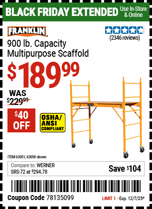 Harbor Freight Coupons, HF Coupons, 20% off - Heavy Duty Portable Scaffold