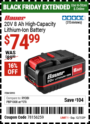 Harbor Freight Coupons, HF Coupons, 20% off - BAUER 20V 
