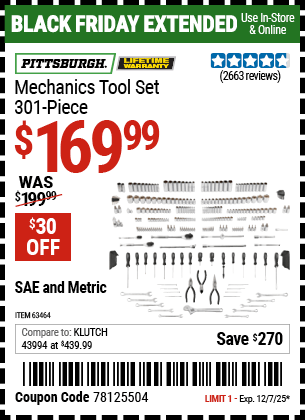 Harbor Freight Coupons, HF Coupons, 20% off - 301 Piece Master Mechanic's Tool Kit